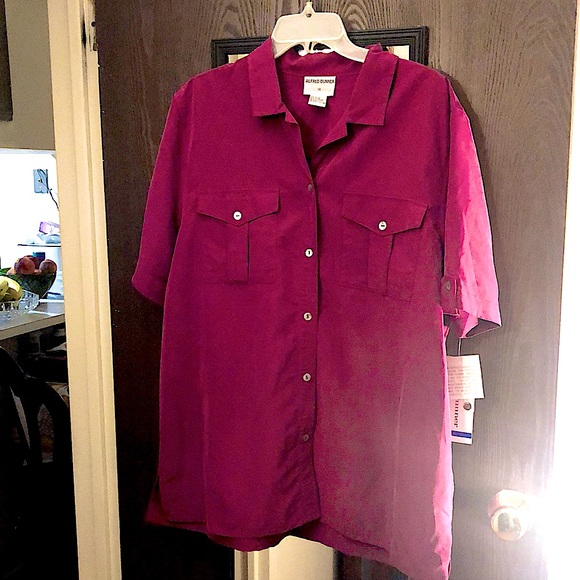 Purple short sleeve button down rayon shirt - Picture 1 of 9
